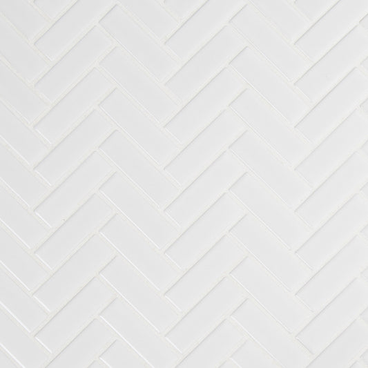 White Glossy Herringbone Mosaic