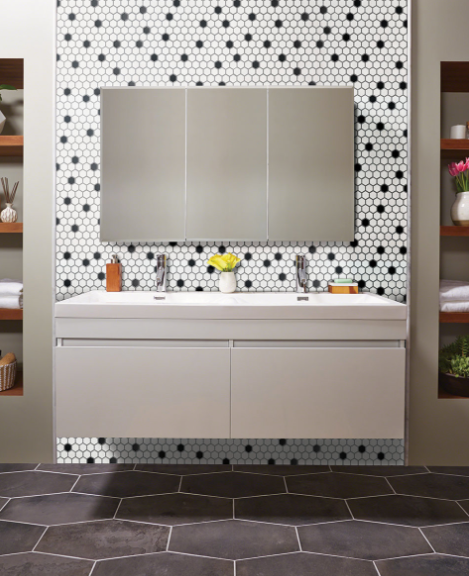 1" Hexagon - Black & White