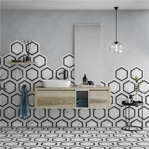 Bailey Marble Look Porcelain Hex