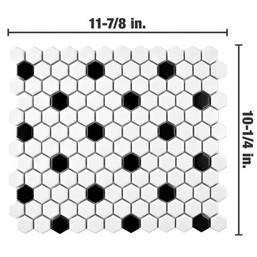 Mavis White and Black Dot Porcelain Hexagon Mosaic