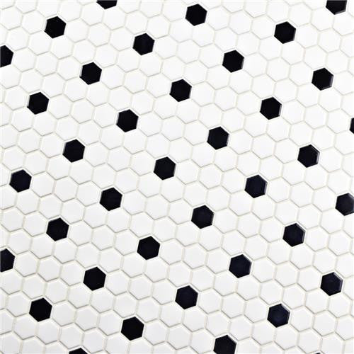 Mavis White and Black Dot Porcelain Hexagon Mosaic