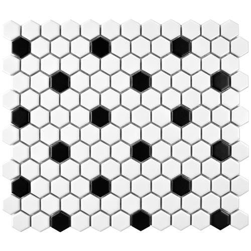 Mavis White and Black Dot Porcelain Hexagon Mosaic