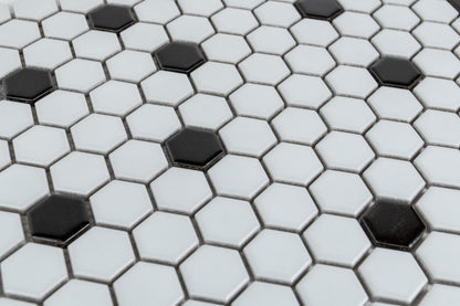 1" Hexagon - Black & White