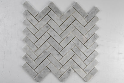 1"x3" Carrara Herringbone Polished