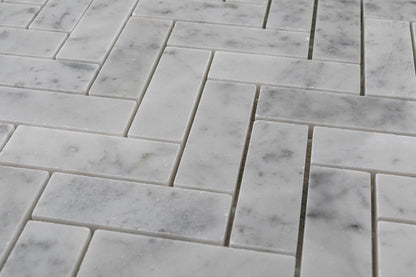 1"x3" Carrara Herringbone Polished
