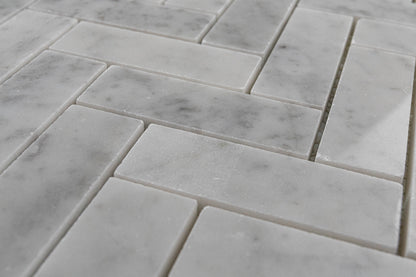 1"x3" Carrara Herringbone Polished