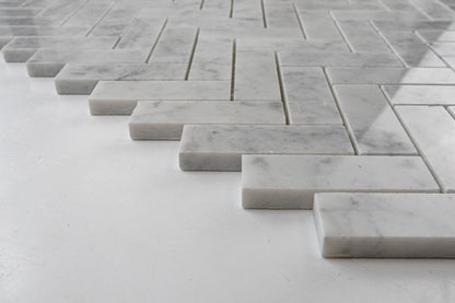 1"x3" Carrara Herringbone Polished