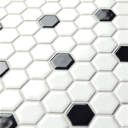 Mavis White and Black Dot Porcelain Hexagon Mosaic