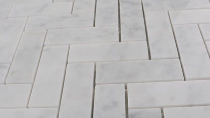 1"x3" Carrara Herringbone Polished